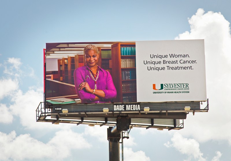 advertising portrait photography of professor billboard ad for sylvester cancer center