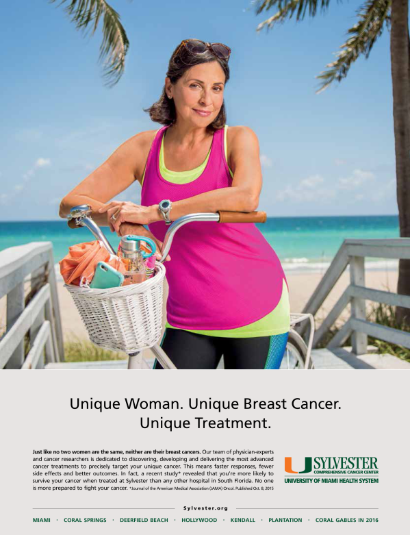 portrait of female bicyclist at Hollywood beach advertising photography for sylvester cancer center