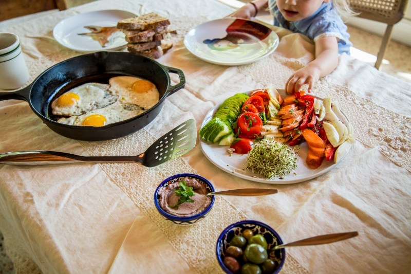 photo of lunch spread with eggs and fresh vegetables