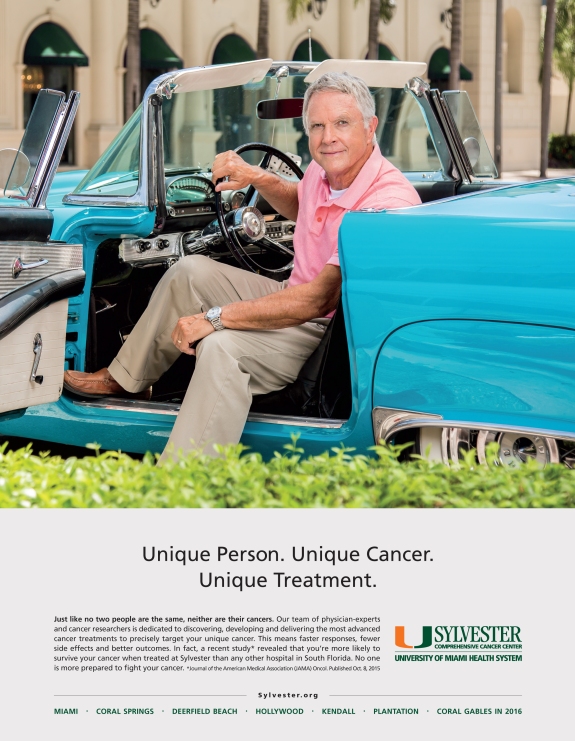 advertising campaign photography for sylvester cancer center, portrait of car collector seated in vintage blue car