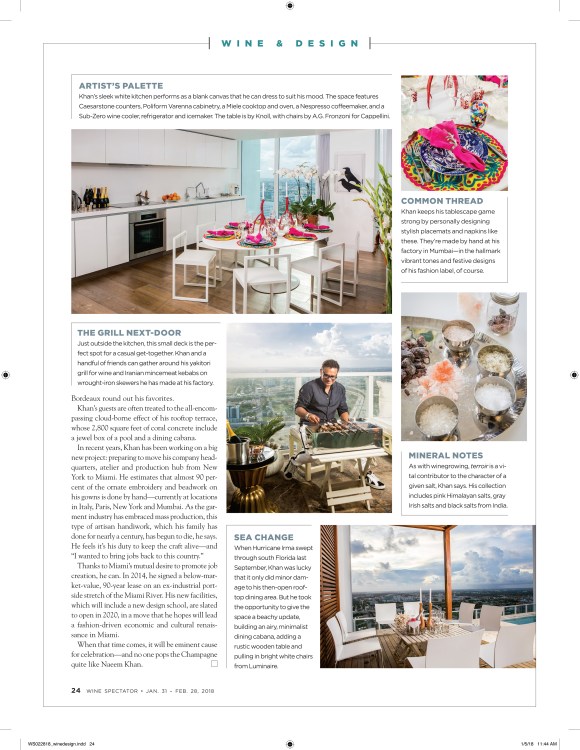 wine spectator magazine spread of naeem khan's home in miami