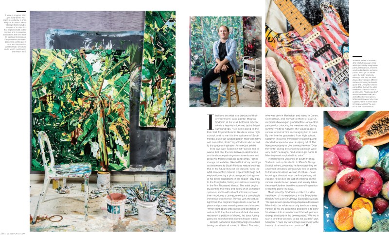 Luxe magazine spread showcasing artist, Magnus Sodamin's art studio and artwork