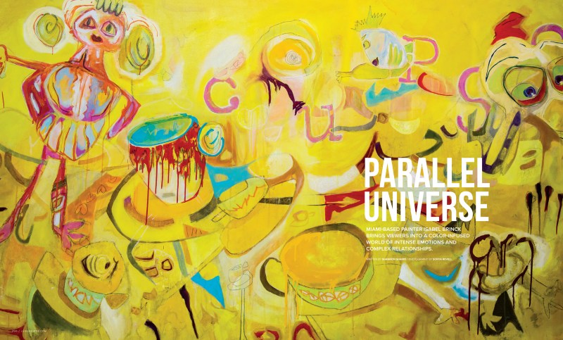 Luxe Interiors + Design spread featuring the art work of Miami artist, Isabel Brinck.