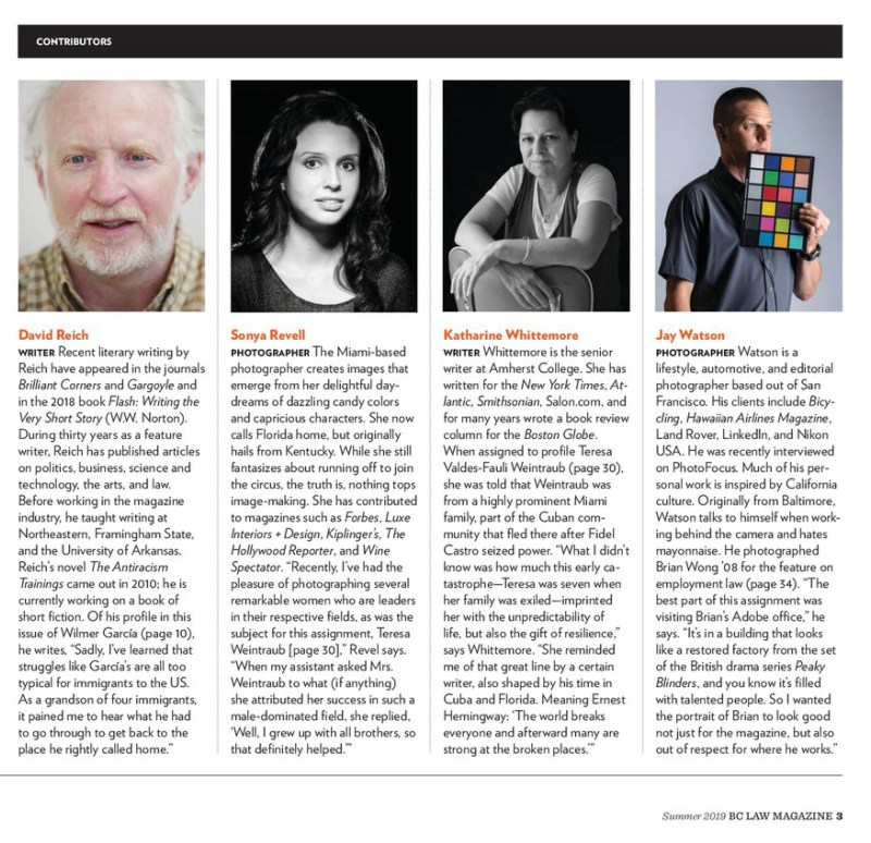 contributors page from Boston College Law magazine